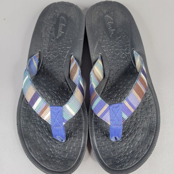 Clarks Tate Muse Flip Flops Striped Strap Slip On Thong Sandals Blue Size 6M - Picture 12 of 12